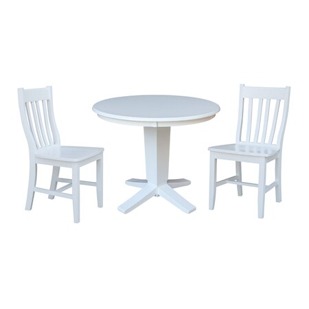 International Concepts 36 in. Solid Wood Round Top Pedestal Dining Table with 2 Chairs in White K08-36RT-23B-C61-2